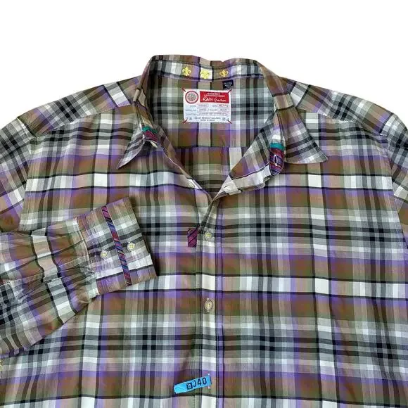 Robert Graham Freshly Laundered Shirt Men XXL Purple Plaid Embroidered Button Up - Picture 1 of 12